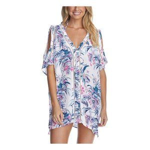 Raisins WHITE MULTI Juniors' Paraiso Printed Samba Caftan Cover-up. Size M